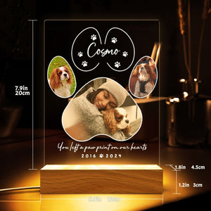 You Left A Paw Print On Our Hearts - Pet Memorial Personalized Night Light