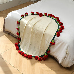 Hand-Knitted Rainbow Carnation Blanket Ready-Made Gift for Mother's Day