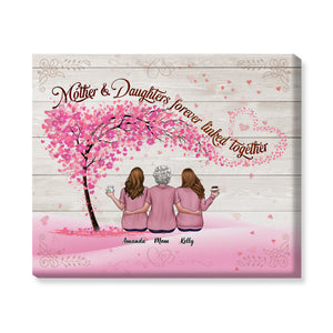 Mother & Daughters Forever Linked Together - Family Personalized Horizontal Poster - Gift For Daughter From Mother