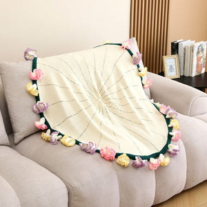 Hand-Knitted Rainbow Carnation Blanket Ready-Made Gift for Mother's Day