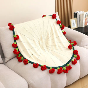 Hand-Knitted Rainbow Carnation Blanket Ready-Made Gift for Mother's Day