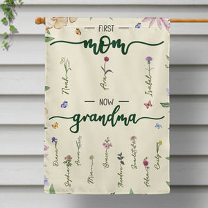 First Mom Now Grandma - Family Flowers Personalized Flag