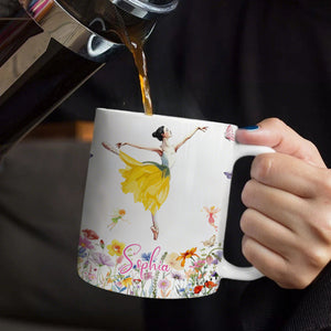 Personalized Birth Flower Butterfly Ballet Girl Coffee Mug
