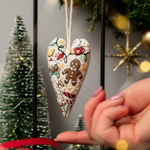 DIY Heart Shaped Hand Embroidered Christmas Ornament