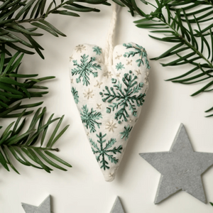 DIY Heart Shaped Hand Embroidered Christmas Ornament