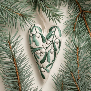DIY Heart Shaped Hand Embroidered Christmas Ornament