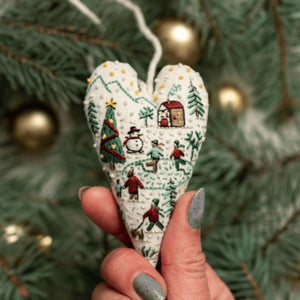 DIY Heart Shaped Hand Embroidered Christmas Ornament