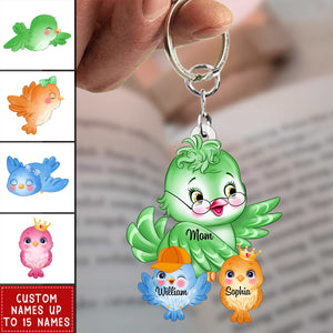 Personalized Nana/Mom Bird WIth Little Kids Acrylic Keychain-Gift For Mother's day