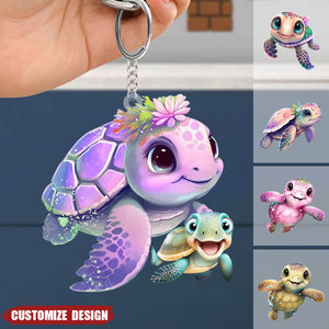Personalized Turtle Mom/Grandma And Kids Acrylic Keychain