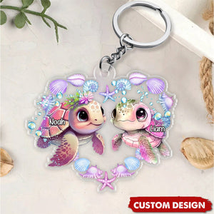 Turtle Couple - Personalized Acrylic Keychain - Gift For Couples