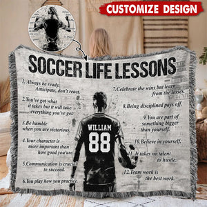 Personalized Soccer Life Lesson Tapestry Woven Blanket - Gift For Soccer Lovers