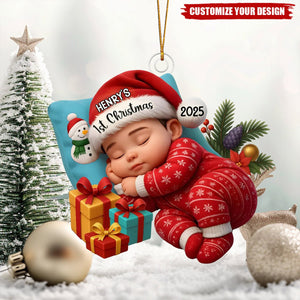 Sleeping Baby in Christmas Cheer Personalized Acrylic Ornament, Baby's 1st Christmas Keepsake, Baby Gift from Grandparents/Parents