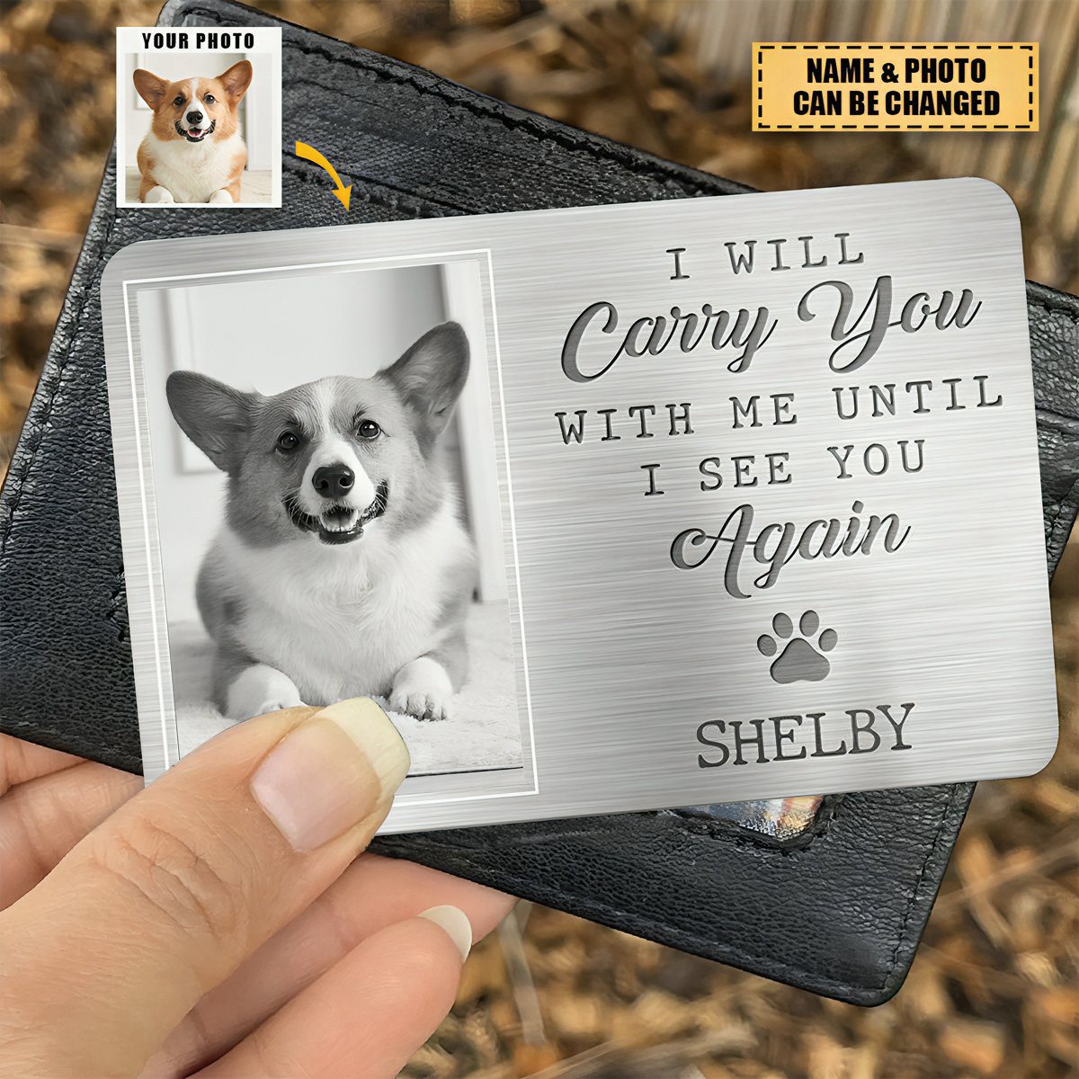 Custom Photo My Pawprints May No Longer Be In Your House - Memorial Personalized Aluminum Wallet Card - Sympathy Gift For Pet Owners, Pet Lovers