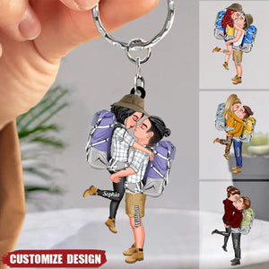 Doll Couple Camping Kissing Hugging, Camping For Life Personalized Keychain