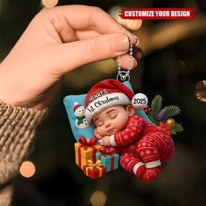 Sleeping Baby in Christmas Cheer Personalized Acrylic Ornament, Baby's 1st Christmas Keepsake, Baby Gift from Grandparents/Parents