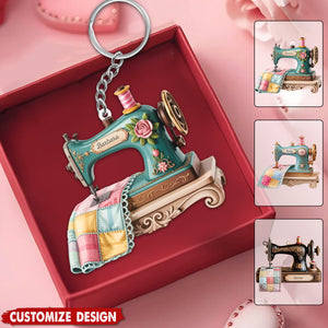 Personalized Sewing Machine Keychain - Gift for Quilter, Seamstress