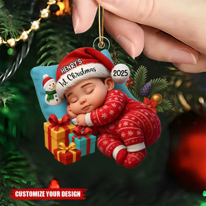 Sleeping Baby in Christmas Cheer Personalized Acrylic Ornament, Baby's 1st Christmas Keepsake, Baby Gift from Grandparents/Parents