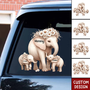 Mama Elephant With Little Kids Personalized Decal Sticker - Mother's Day Gift