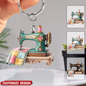 Personalized Sewing Machine Keychain - Gift for Quilter, Seamstress