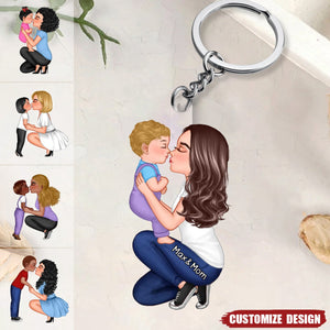 Mom And Kid Holding Hands Kissing Personalized Acrylic Keychain