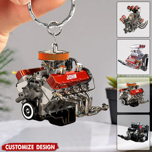Drag Racing Hot Rod V8 Engine - Personalized Drag Racing Keychain - Gift For Racing Lovers