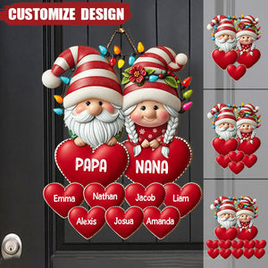 Christmas Grandma & Grandpa Mom & Dad With Heart Kids Personalized Door Sign