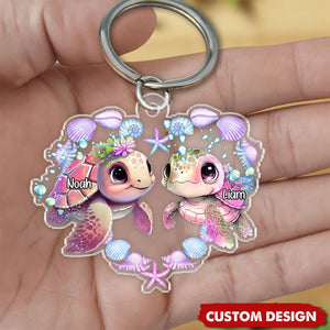 Turtle Couple - Personalized Acrylic Keychain - Gift For Couples