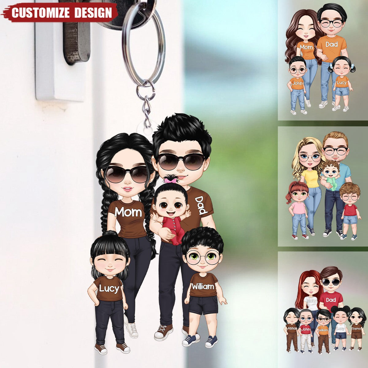 Doll Personalized Family Keychain - Gift For Family, Mom, Dad, Grandma, Grandpa