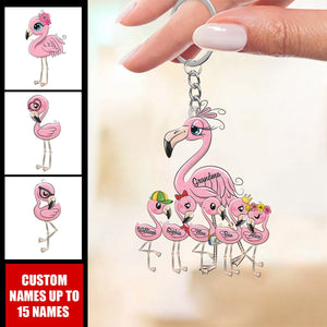 Grandma Love Flamingo - Personalized Acrylic Keychain - Gift For Mom, Grandma