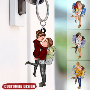 Doll Couple Camping Kissing Hugging, Camping For Life Personalized Keychain