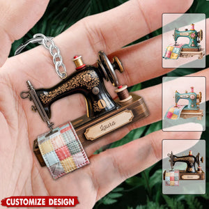 Personalized Sewing Machine Keychain - Gift for Quilter, Seamstress