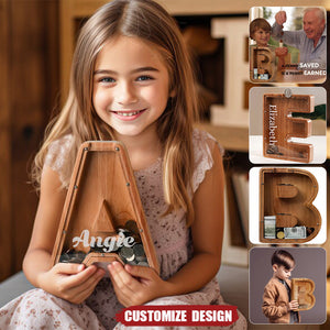 Custom initial Coin Bank With Name,Wooden Piggy Bank Gift For Boys or Girls