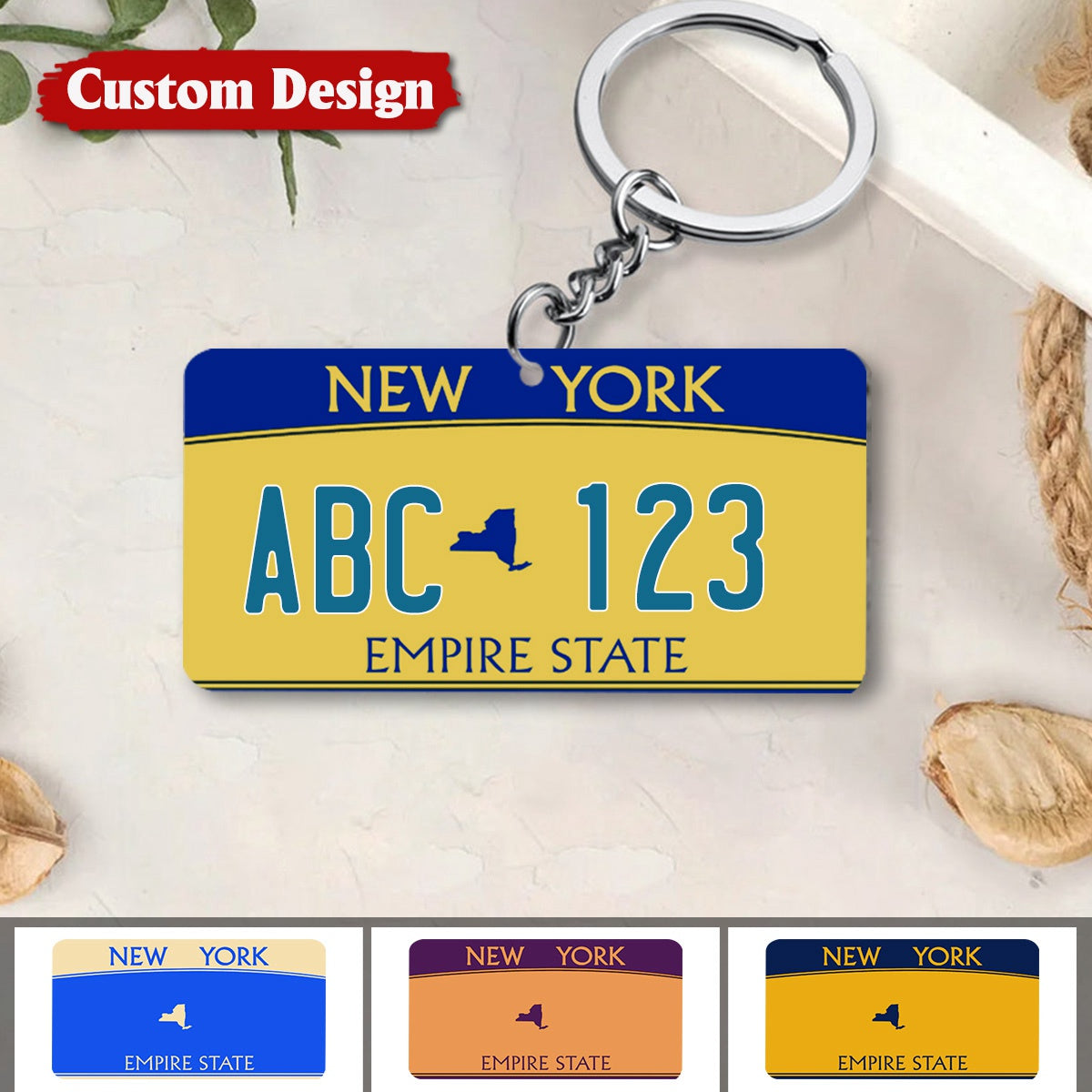 New York Custom License Plates - Personalized Text & Background Acrylic Keychain