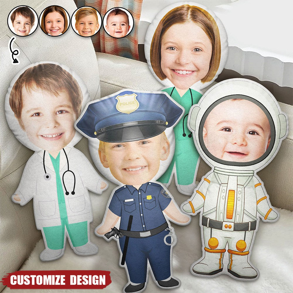 Custom Photo Funny Kid Dream Jobs - Gift For Children, Grandkids - Personalized Shaped Pillow