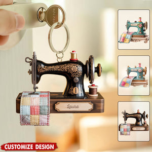Personalized Sewing Machine Keychain - Gift for Quilter, Seamstress