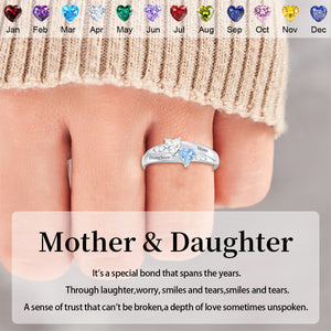 For My Daughter,Mom-Double Heart Gemstone Ring