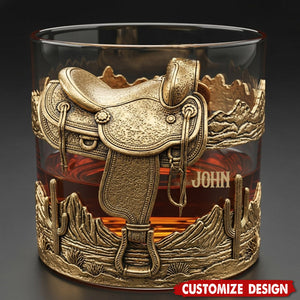 Horseshoe And Saddle - Personalized Horse Whiskey Glass