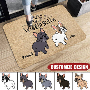 Frenchie Wiggle Butt Club Dog Personalized Doormat