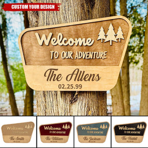Welcome To Our Adventure National Park Family Name Sign - Personalized 2 Layer Wood Sign