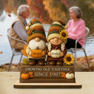 Growing Old Together, Couple With Sunflowers And Pumpkins, Gift For Couples And Grandparents