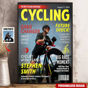 Personalized Cycling Magazine Cover Poster, Bicycling Gift for Cyclists