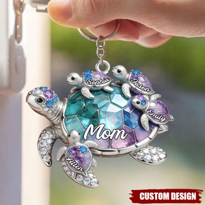 Personalized Grandma-shaped Turtle Keychain - Gift For Mom and Grandma