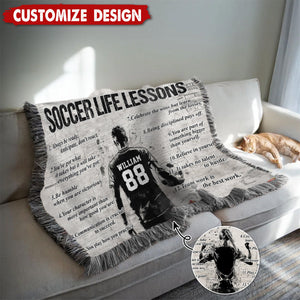 Personalized Soccer Life Lesson Tapestry Woven Blanket - Gift For Soccer Lovers
