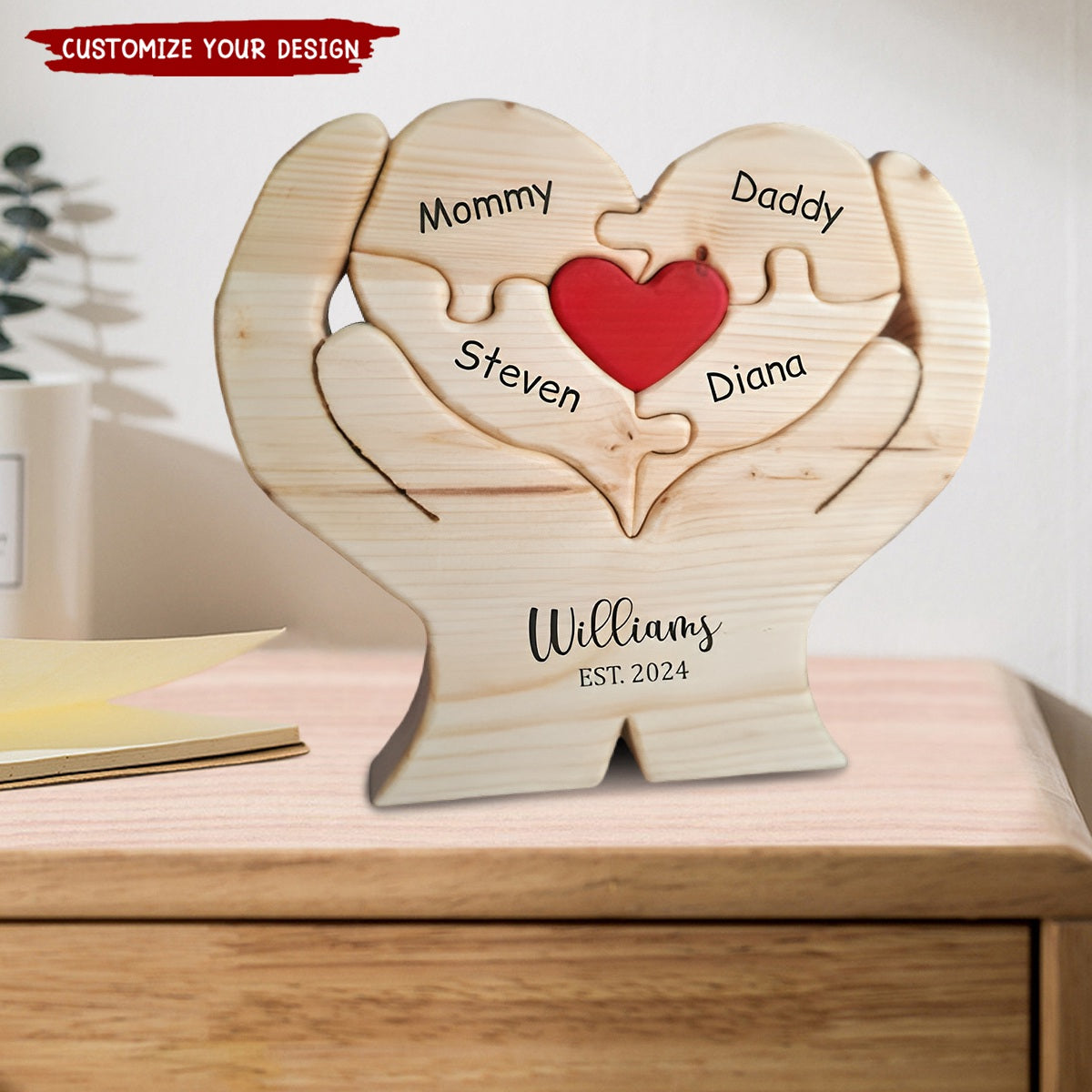 Personalized Engraved Heart Family Puzzle - Gift For Mother, Father, Family