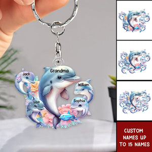 Personalized Grandma Dolphin with Kid Acrylic Keychain