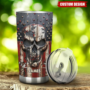 Personalized America Skull Tumbler - Gift For Patriotic Skull Lovers