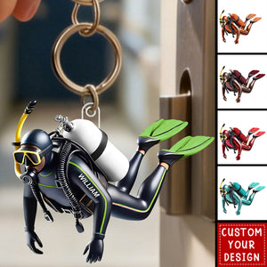 Personalized Acrylic Diver Keychain, Custom Scuba Diving Decoration