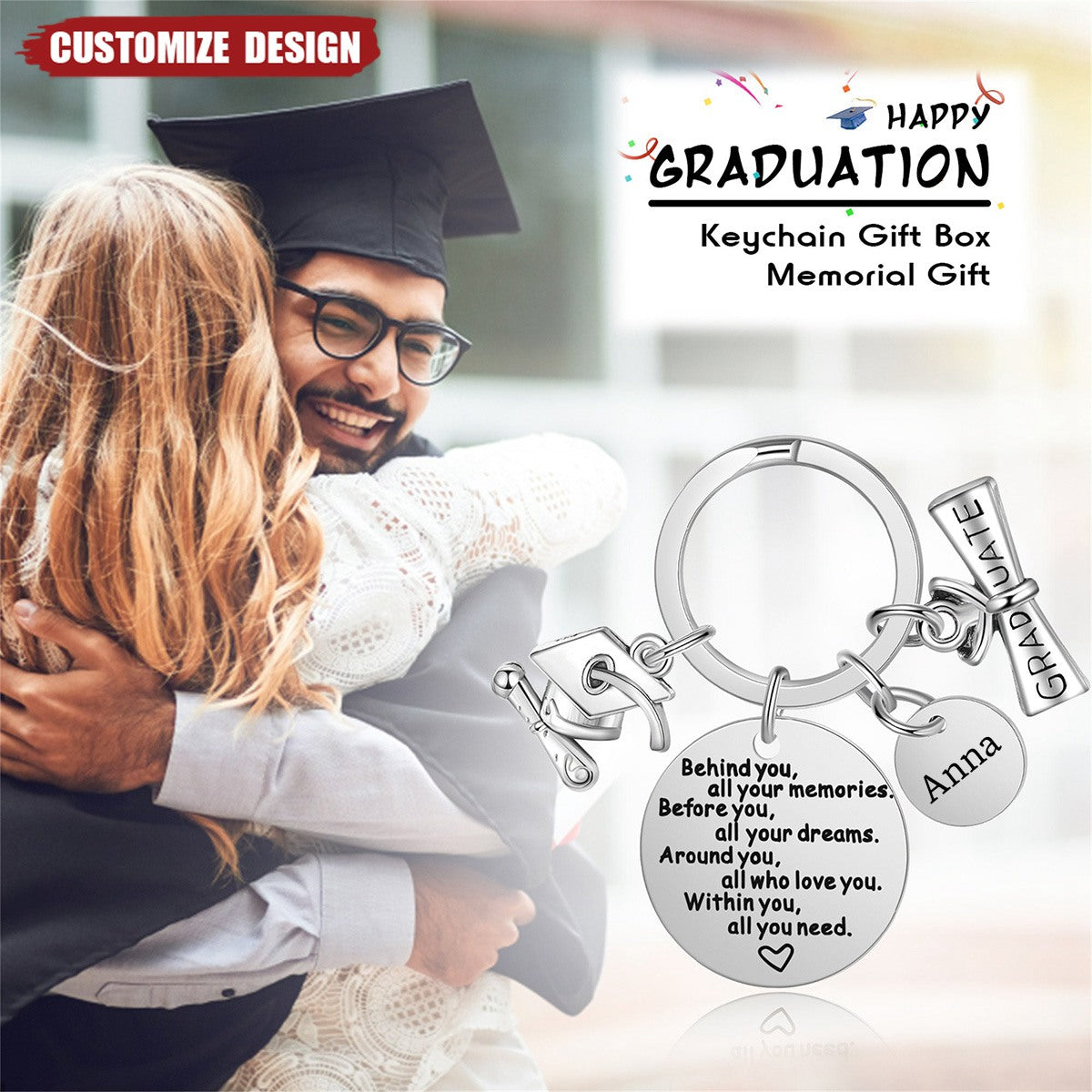 Behind you all your memories - personalized graduation keychain