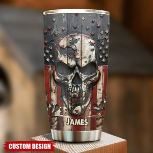 Personalized America Skull Tumbler - Gift For Patriotic Skull Lovers