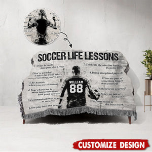 Personalized Soccer Life Lesson Tapestry Woven Blanket - Gift For Soccer Lovers